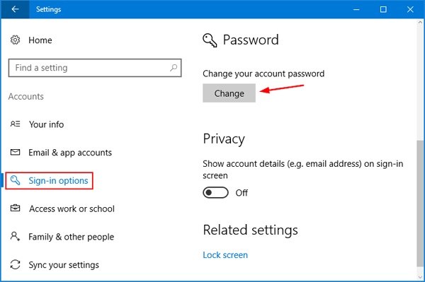 change password windows 10 without microsoft account